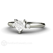 Heart Diamond 3 Stone Engagement Ring or Promise Ring Platinum - Rare Earth Jewelry