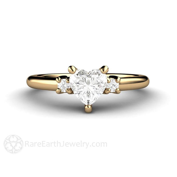 Heart Diamond 3 Stone Engagement Ring or Promise Ring - 14K Yellow Gold - April - Diamond - Heart - Rare Earth Jewelry