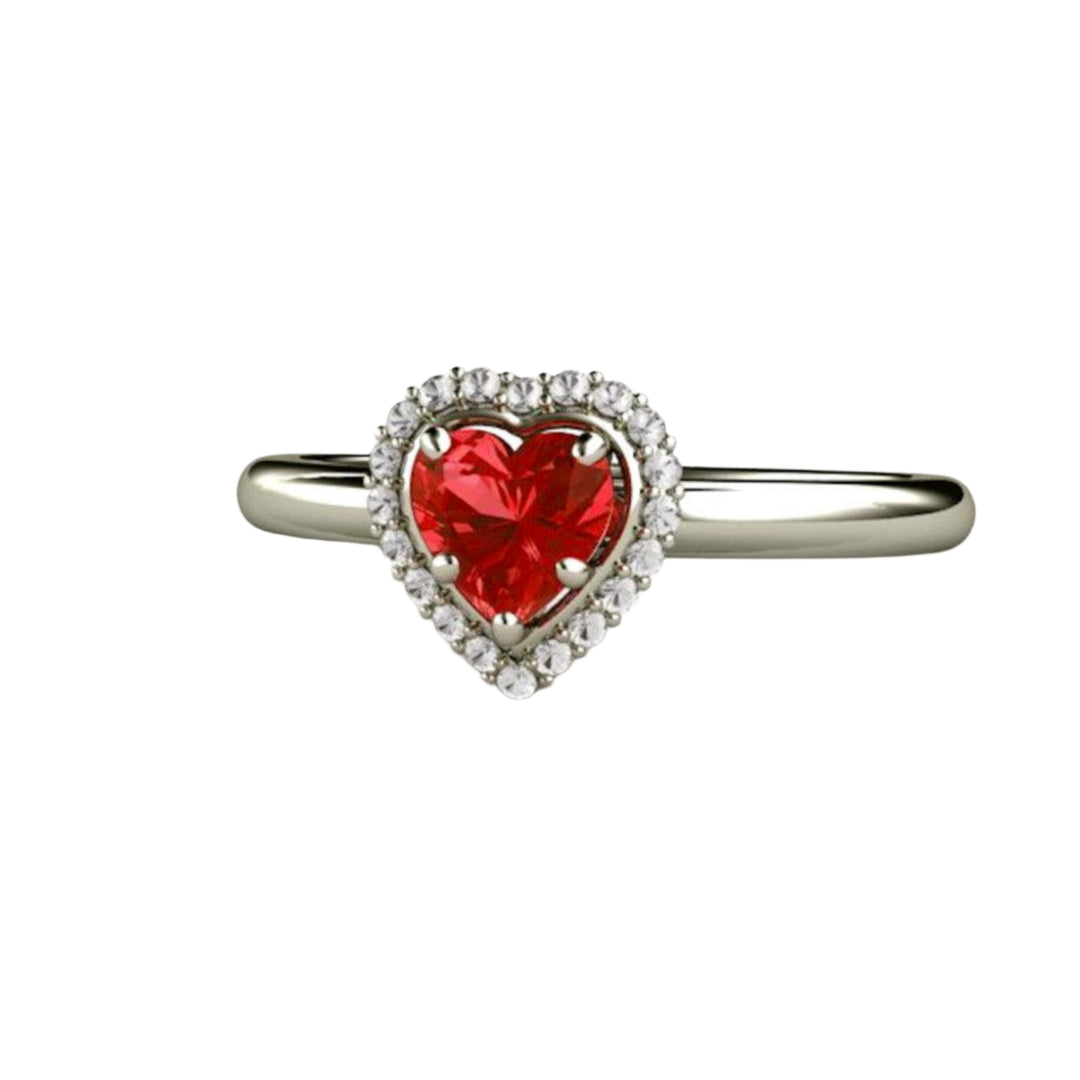 Heart Cut Red Sapphire Engagement Ring with Diamond Halo, Heart Shaped Promise Ring in 14K or 18K Gold | Rare Earth Jewelry