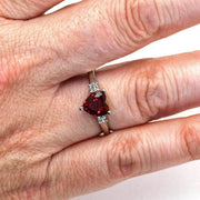 Ruby Heart Ring 3 Stone Engagement or Promise Ring with Diamonds on the Hand - Rare Earth Jewelry
