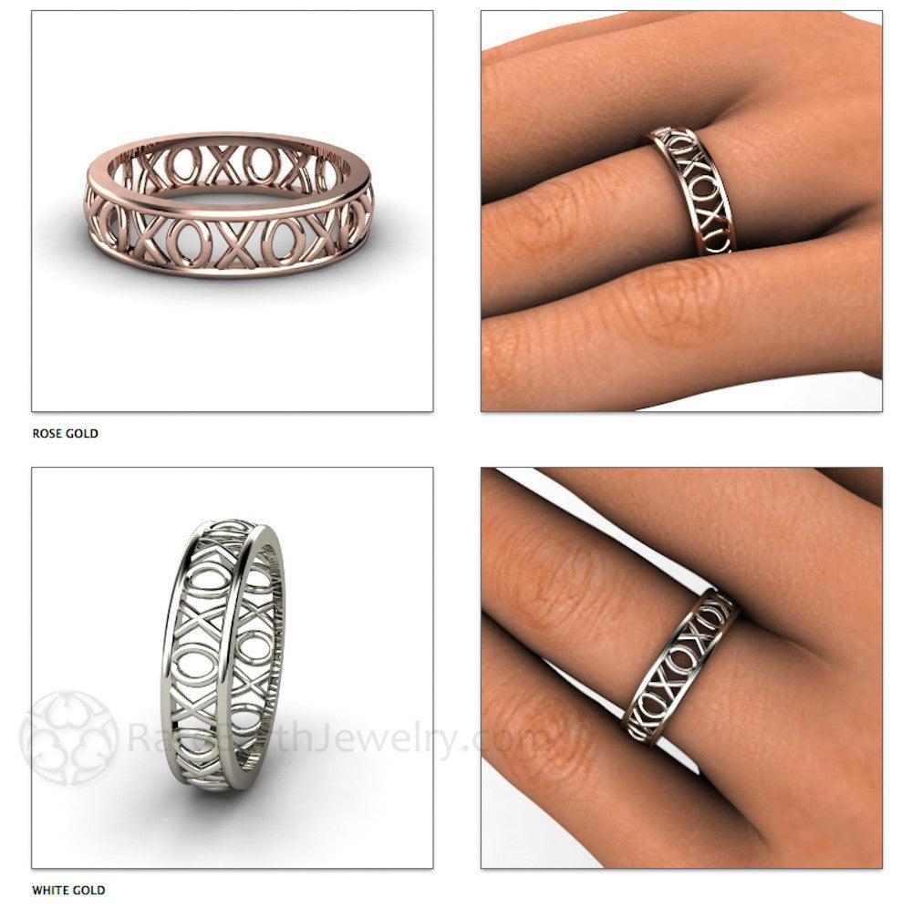 Hugs and Kisses Eternity Band XOXO Design Wedding Ring Stackable Band - Rare Earth Jewelry