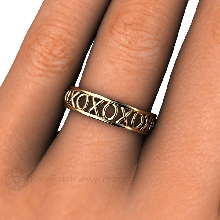 Hugs and Kisses Eternity Band XOXO Design Wedding Ring Stackable Band - Rare Earth Jewelry