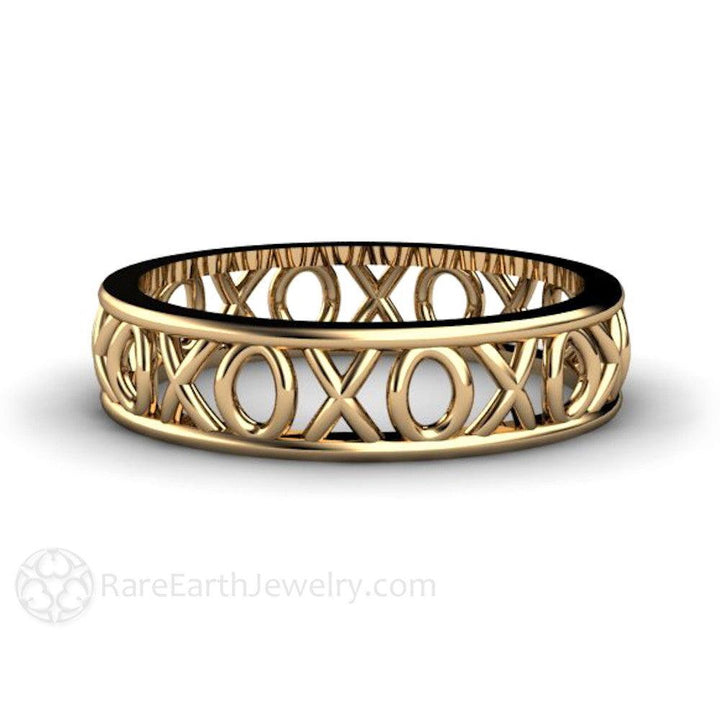 Hugs and Kisses Eternity Band XOXO Design Wedding Ring Stackable Band - Rare Earth Jewelry