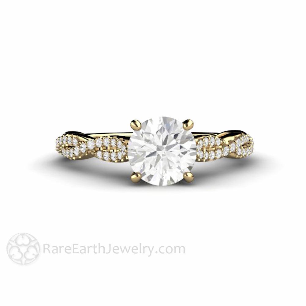 1ct Moissanite Engagement Ring Infinity Design Solitaire with Criss Cross Band - Rare Earth Jewelry