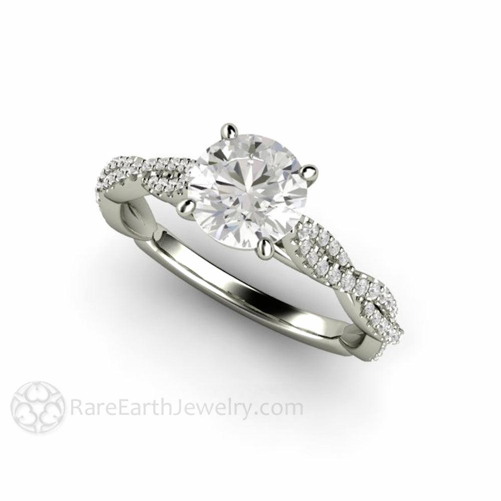 1ct Moissanite Engagement Ring Infinity Design Solitaire with Criss Cross Band - Rare Earth Jewelry