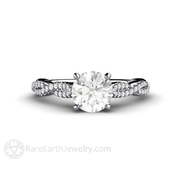 1ct Moissanite Engagement Ring Infinity Design Solitaire with Criss Cross Band - Rare Earth Jewelry