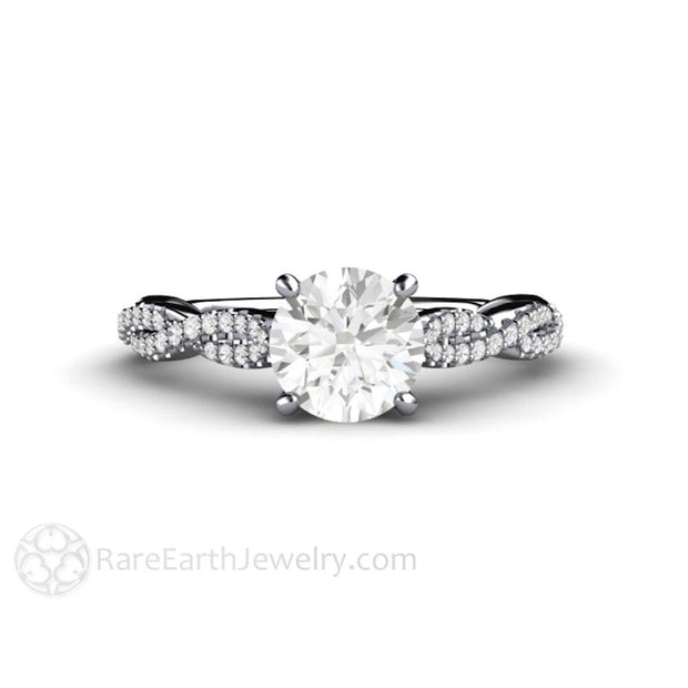 Infinity Design Moissanite Engagement Ring Solitaire with Criss Cross Band Platinum - Engagement Only - Rare Earth Jewelry