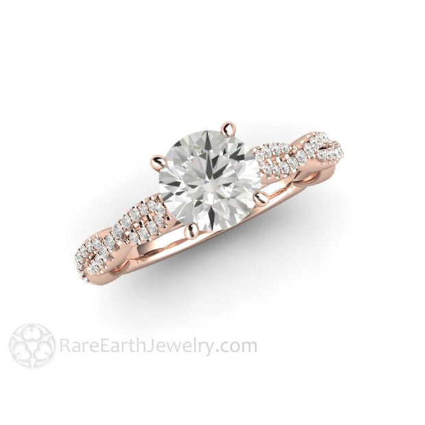 Infinity Design Moissanite Engagement Ring Solitaire with Criss Cross Band 18K Rose Gold - Engagement Only - Rare Earth Jewelry