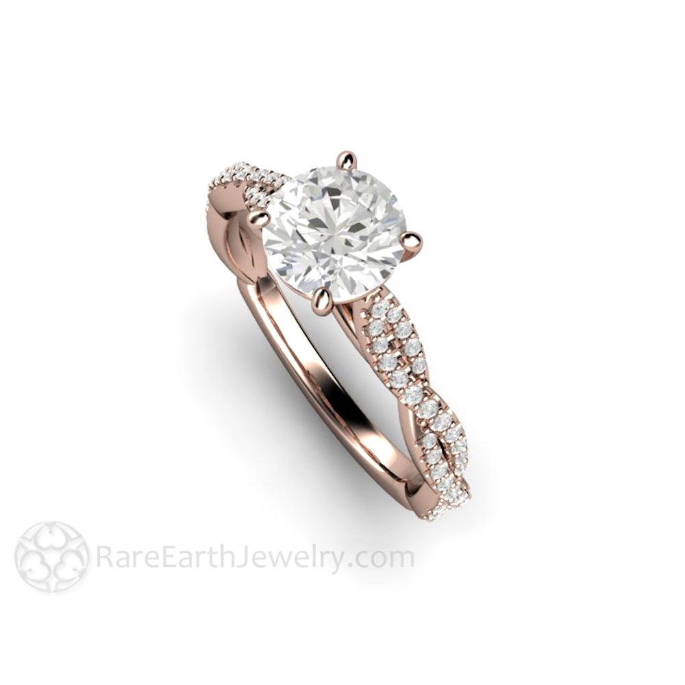 1ct Moissanite Engagement Ring Infinity Design Solitaire with Criss Cross Band - Rare Earth Jewelry