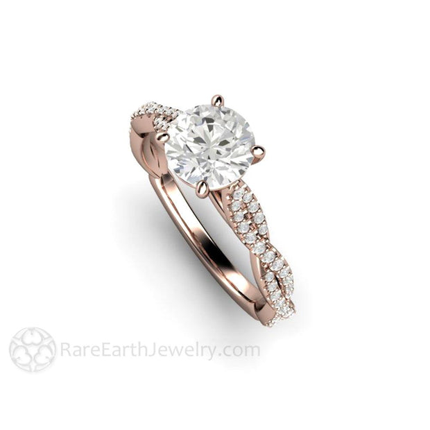 Infinity Design Moissanite Engagement Ring Solitaire with Criss Cross Band 14K Rose Gold - Engagement Only - Rare Earth Jewelry