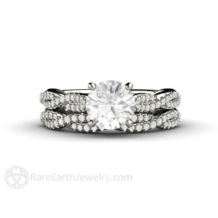 1ct Moissanite Engagement Ring Infinity Design Solitaire with Criss Cross Band - Rare Earth Jewelry