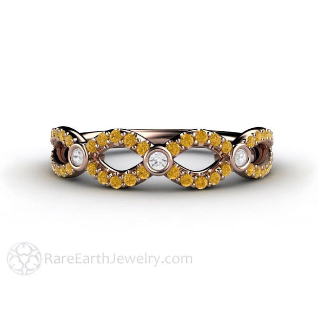 Infinity Yellow Diamond Wedding Ring Anniversary Band 14K Rose Gold - Rare Earth Jewelry