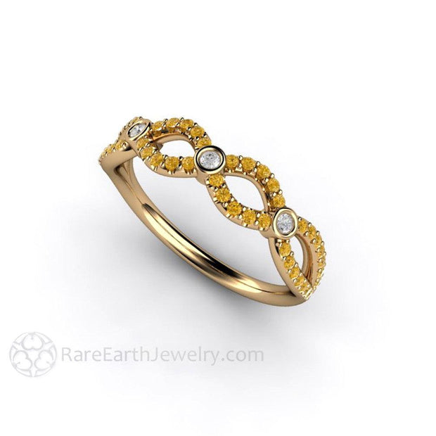Infinity Yellow Diamond Wedding Ring Anniversary Band 14K Yellow Gold - Rare Earth Jewelry