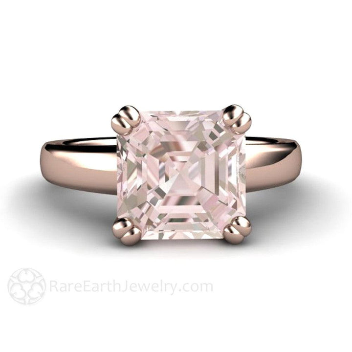 Large Asscher Cut Morganite Engagement Ring Solitaire with Double Prongs - Rare Earth Jewelry