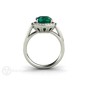 Large Cushion Emerald Ring Engagement or Right Hand Ring with Diamond Halo 14K White Gold - Engagement Only - Rare Earth Jewelry