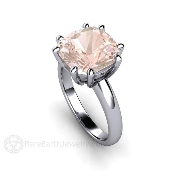 Large Cushion Morganite Ring 8 Prong Solitaire Platinum - Rare Earth Jewelry