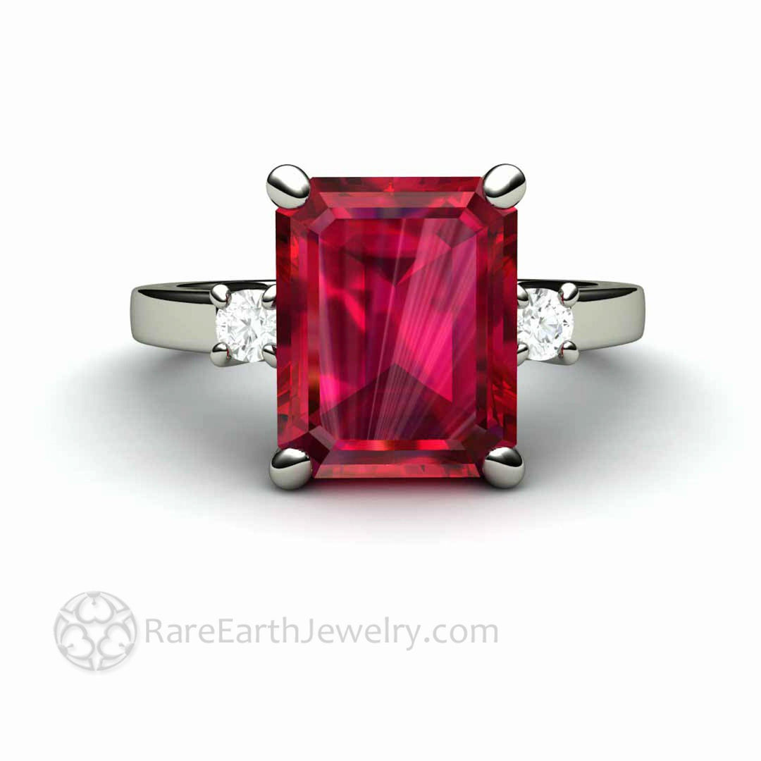 4ct Emerald Cut Ruby Ring - Lab Created Ruby Engagement Ring - Rare Earth Jewelry