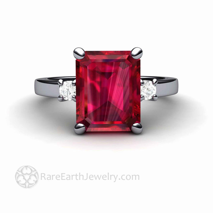 4ct Emerald Cut Ruby Ring - Lab Created Ruby Engagement Ring - Rare Earth Jewelry