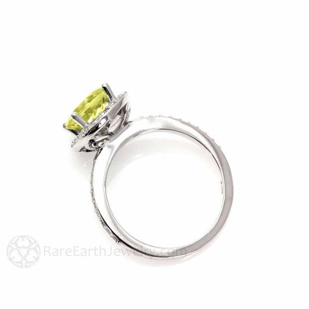 Lemon Citrine Ring with Diamond Halo 14K White Gold - Rare Earth Jewelry