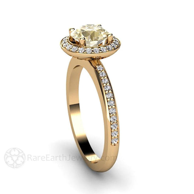 Lemon Citrine Ring with Diamond Halo Lemon Quartz Engagement Ring 14K Yellow Gold - Rare Earth Jewelry