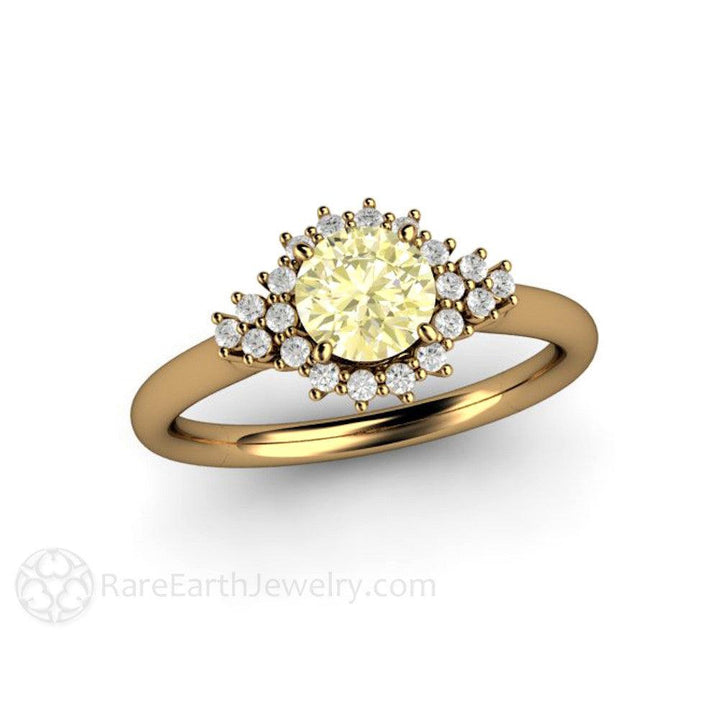 Lemon Yellow Sapphire Engagement Ring Vintage Cluster with Diamonds - Rare Earth Jewelry