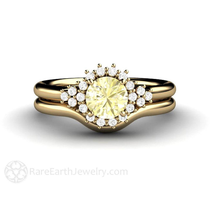 Lemon Yellow Sapphire Engagement Ring Vintage Cluster with Diamonds - Rare Earth Jewelry