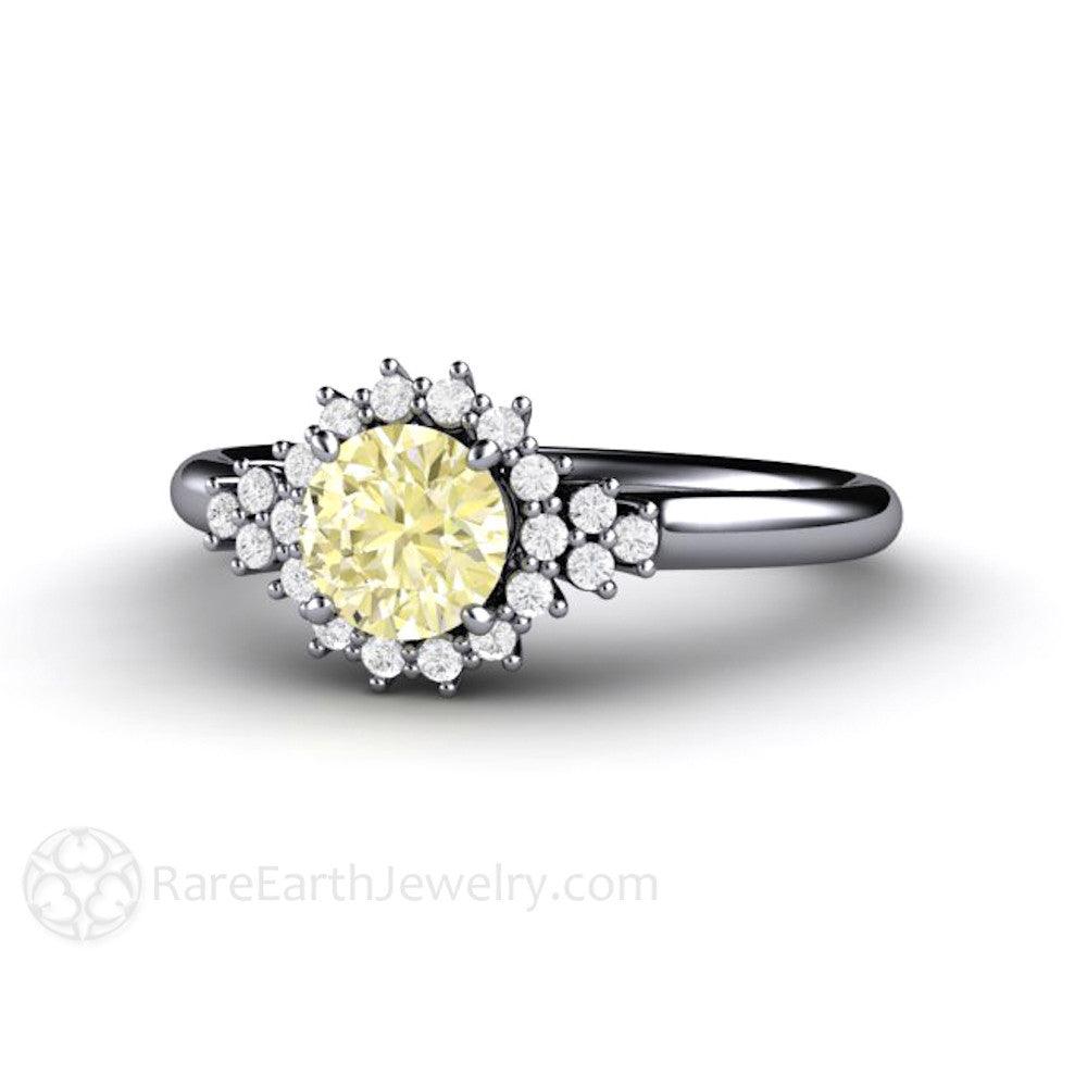 Lemon Yellow Sapphire Engagement Ring Vintage Cluster with Diamonds - Rare Earth Jewelry