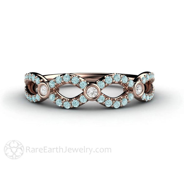Light Blue Diamond Infinity Wedding Ring Anniversary Band 14K Rose Gold - Rare Earth Jewelry