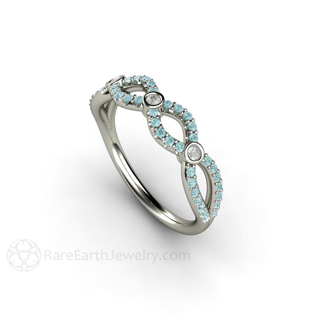 Light Blue Diamond Wedding Ring Infinity Anniversary Band - Rare Earth Jewelry