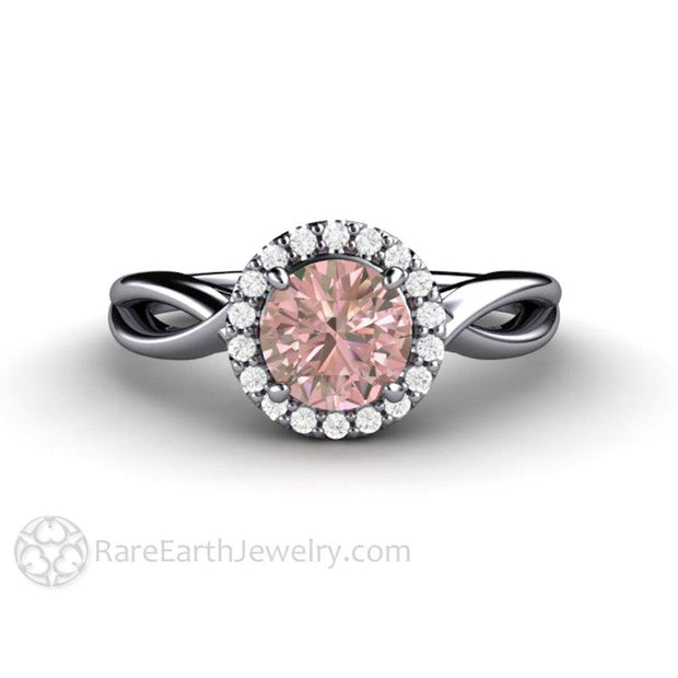 Light Pink Sapphire Engagement Ring with Diamond Halo Infinity Design Split Shank Platinum - Rare Earth Jewelry