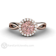 Light Pink Sapphire Engagement Ring with Diamond Halo Infinity Design Split Shank 18K Rose Gold - Rare Earth Jewelry