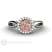 Light Pink Sapphire Engagement Ring with Diamond Halo Infinity Design Split Shank 14K White Gold - Rare Earth Jewelry
