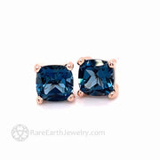 London Blue Topaz Cushion Earrings Square Blue Topaz Studs in 14K Gold - Rare Earth Jewelry