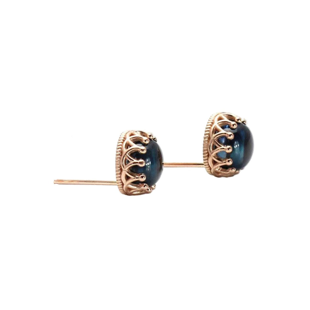 London Blue Topaz Earrings | 14K Gold Crown Studs December Birthstone, Rare Earth Jewelry