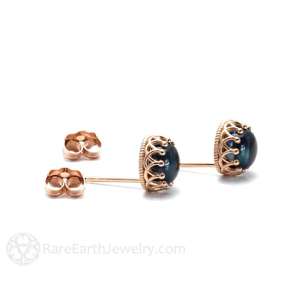 London Blue Topaz Earrings 14K Gold Crown Settings December Birthstone 14K Rose Gold - Rare Earth Jewelry