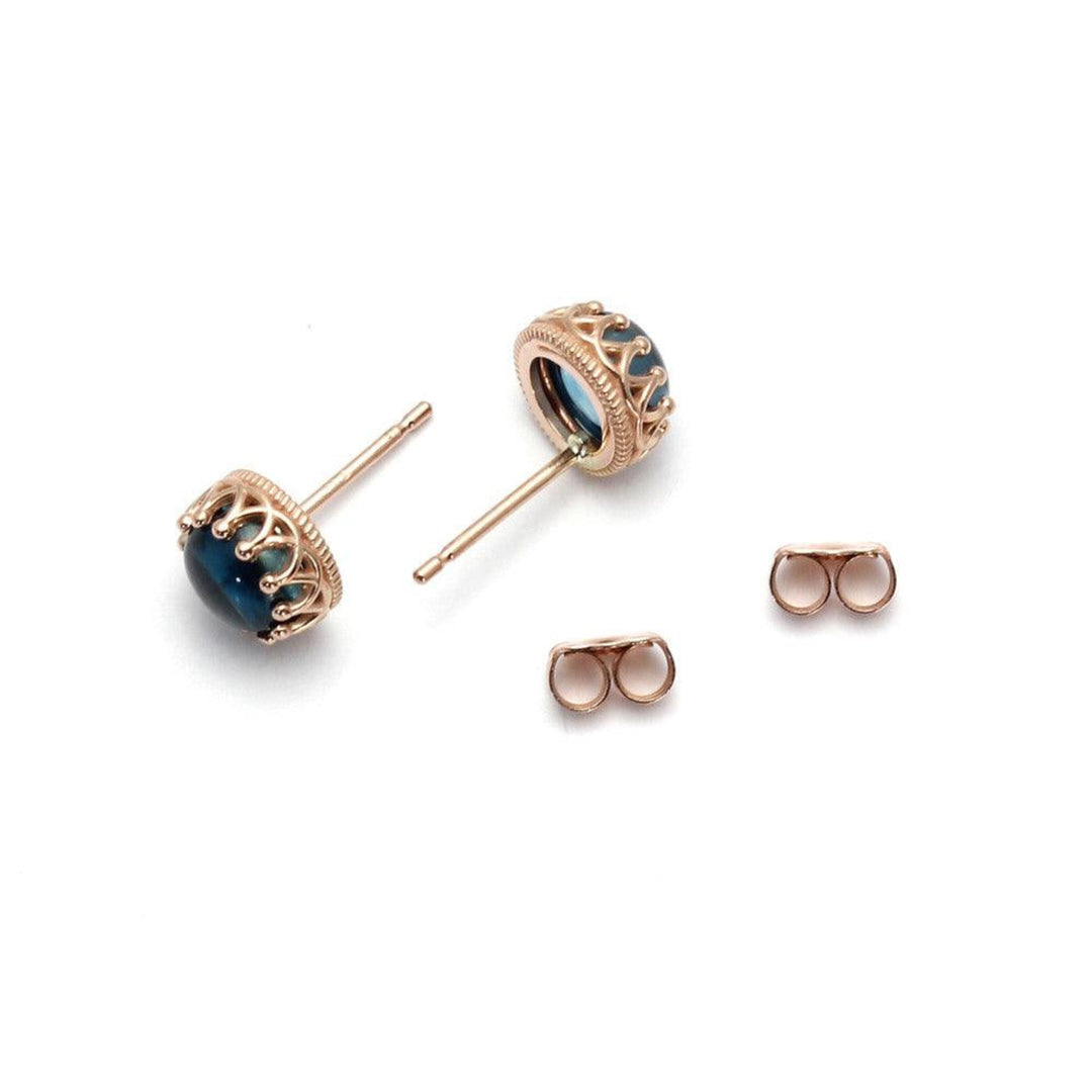 London Blue Topaz Earrings | 14K Gold Crown Studs December Birthstone, Rare Earth Jewelry