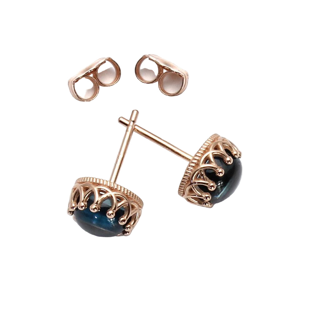 London Blue Topaz Earrings | 14K Gold Crown Studs December Birthstone, Rare Earth Jewelry