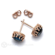 London Blue Topaz Earrings 14K Gold Crown Settings December Birthstone 14K Rose Gold - Rare Earth Jewelry