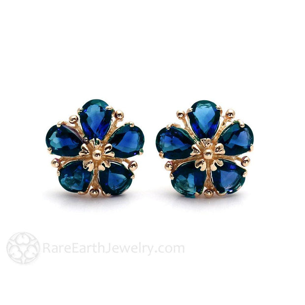 London Blue Topaz Earrings 14K Gold Flower Earrings December Birthstone 14K Rose Gold - Rare Earth Jewelry