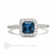 London Blue Topaz Halo Ring Bridal Set Princess Cut Engagement Ring 14K White Gold-Engagement Only - Rare Earth Jewelry