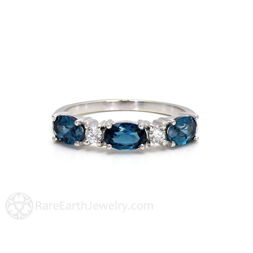 London Blue Topaz Ring East West Band December Birthstone - Rare Earth Jewelry