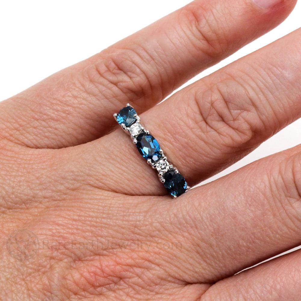 London Blue Topaz Ring East West Band December Birthstone - Rare Earth Jewelry