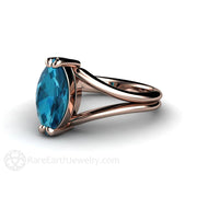 London Blue Topaz Ring Marquise Split Shank 14K Rose Gold - Rare Earth Jewelry