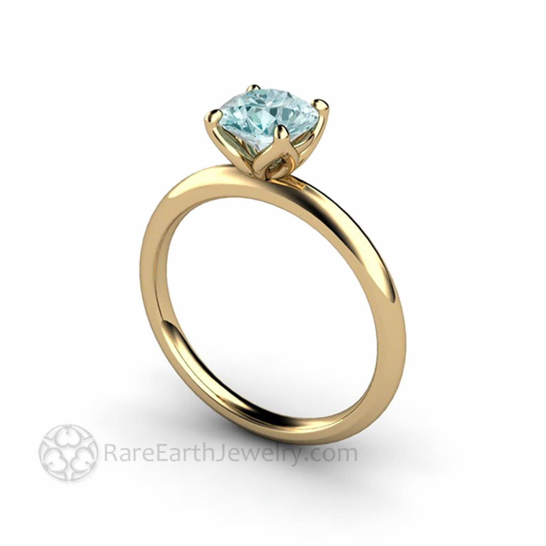 Aquamarine Solitaire Engagement Ring Petal Shaped Flower Design - Rare Earth Jewelry