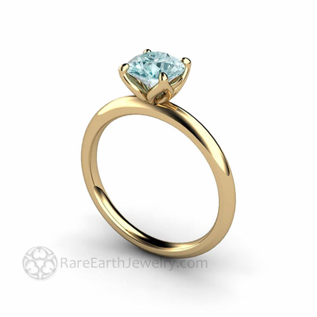 Lotus Flower Aquamarine Solitaire Engagement Ring Four Prong Floral Design 14K Yellow Gold - Engagement Only - Rare Earth Jewelry