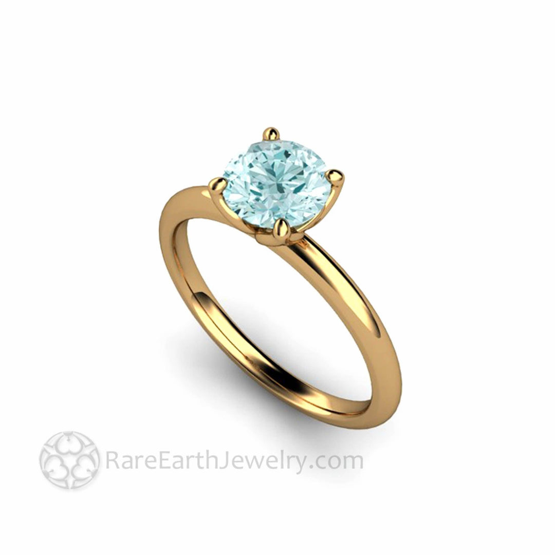 Aquamarine Petal Shaped Solitaire Engagement Ring Floral Design - Rare Earth Jewelry