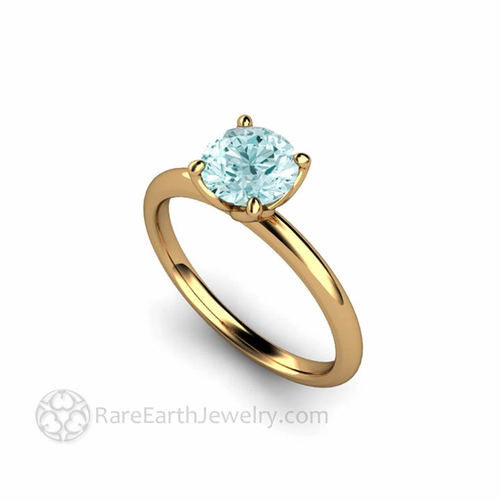 Aquamarine Solitaire Engagement Ring Petal Shaped Flower Design - Rare Earth Jewelry