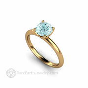 Lotus Flower Aquamarine Solitaire Engagement Ring Four Prong Floral Design - 18K Yellow Gold - Engagement Only - Aquamarine - Blue - March - Rare Earth Jewelry