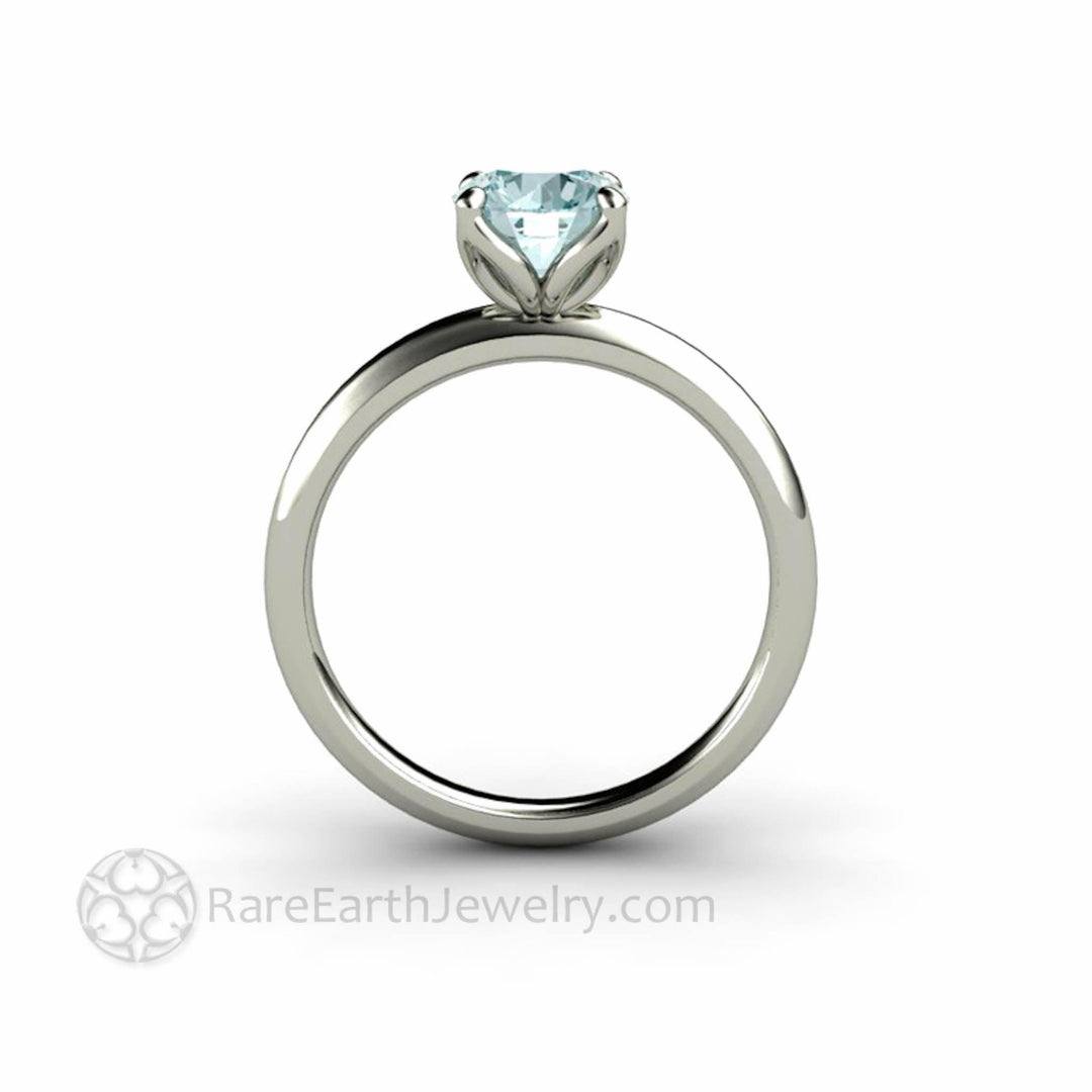 Aquamarine Solitaire Engagement Ring Petal Shaped Flower Design - Rare Earth Jewelry