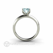 Lotus Flower Aquamarine Solitaire Engagement Ring Four Prong Floral Design 14K White Gold - Engagement Only - Rare Earth Jewelry